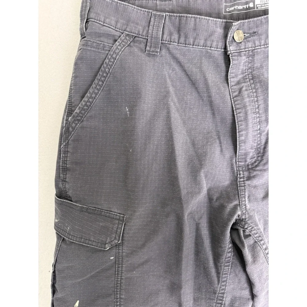 Carhartt Mens 38 Relaxed Fit Ripstop Cargo Shorts Grey Workwear Distressed‎